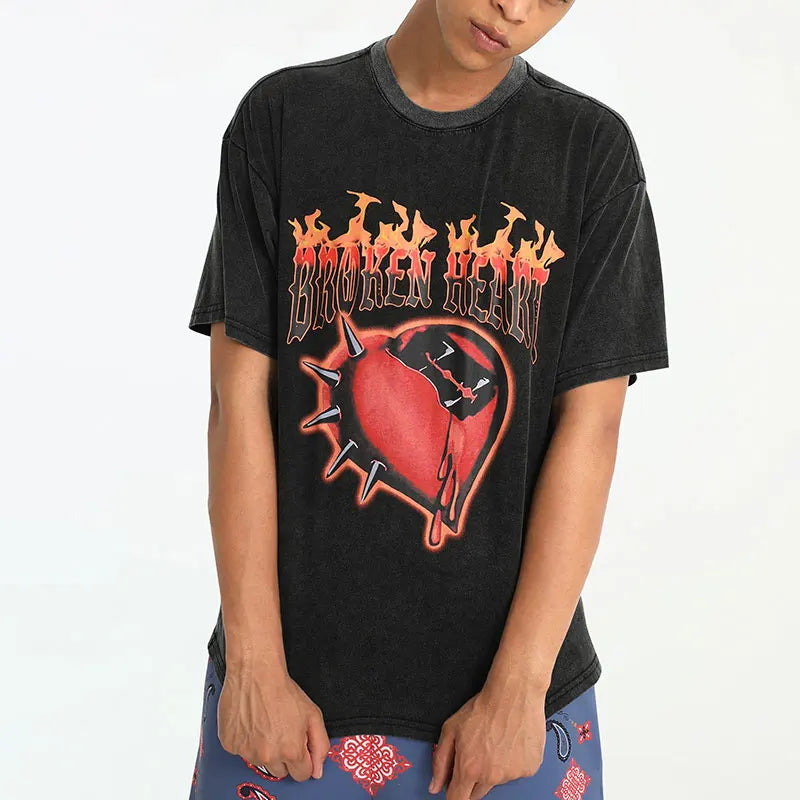Rainbowtouches Oversized T-shirt Hip Hop Unisex Washed T Shirt Half Sleeve Women Print Love Youth High Street T Shirts Mens Street King Limited