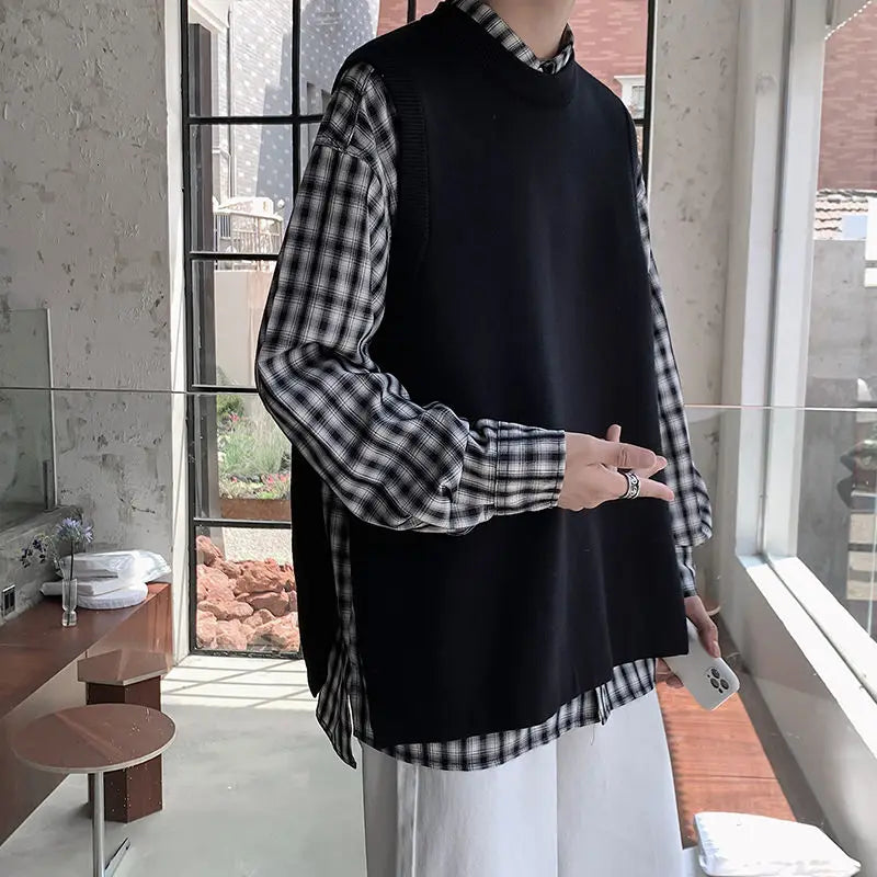 Autumn Sweater Vest Men's Fashion Retro Casual Knitted Pullover Men Slim Fit Korean Knitting Sweaters Mens Jumper Clothes M-3XL Street King Limited