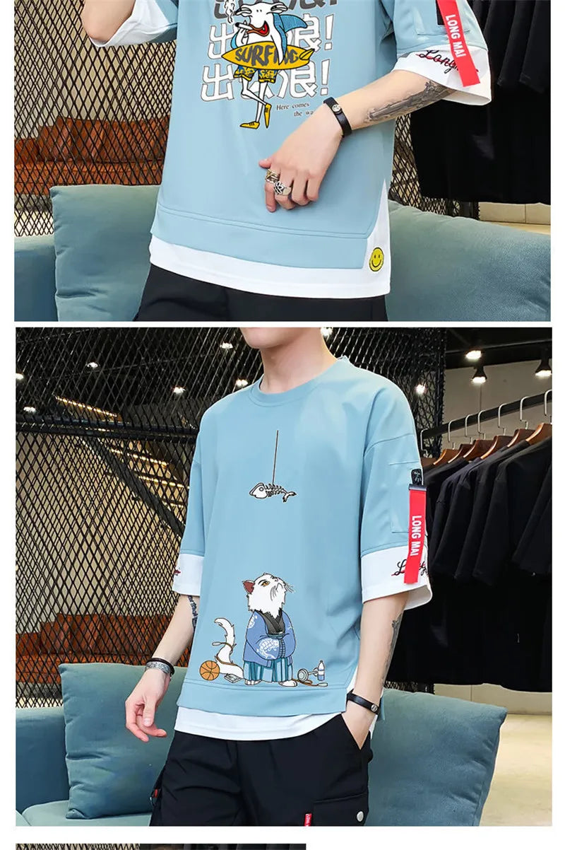 Hip Hop Kahaki T Shirt Short Sleeve Kawaii Harajuku Cat T Shirts Fashion Tee Streetwear Japan High Street Shirt Men 2021 Tops Street King Limited