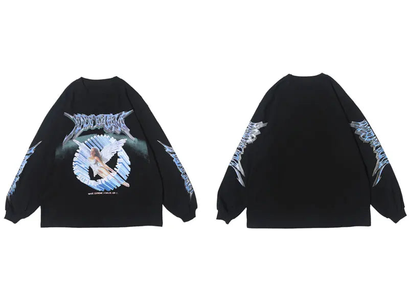 GONTHWID Creative 3D Angel Print Long Sleeve Tees Shirts Streetwear Hip Hop Hipster Casual Loose Tshirts Men Fashion Tops Street King Limited
