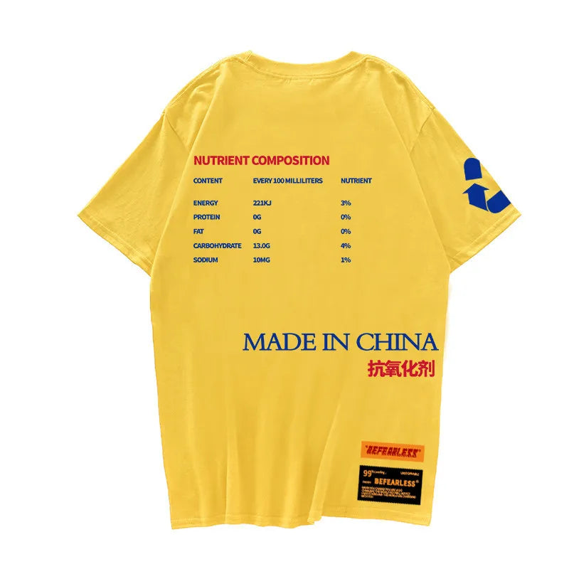 lemon tea Ripped Printed T Shirts Streetwear 2020 Hip Hop Chinese Character Casual Short Sleeve Tops Tees Men 100% cottoTshirts Street King Limited