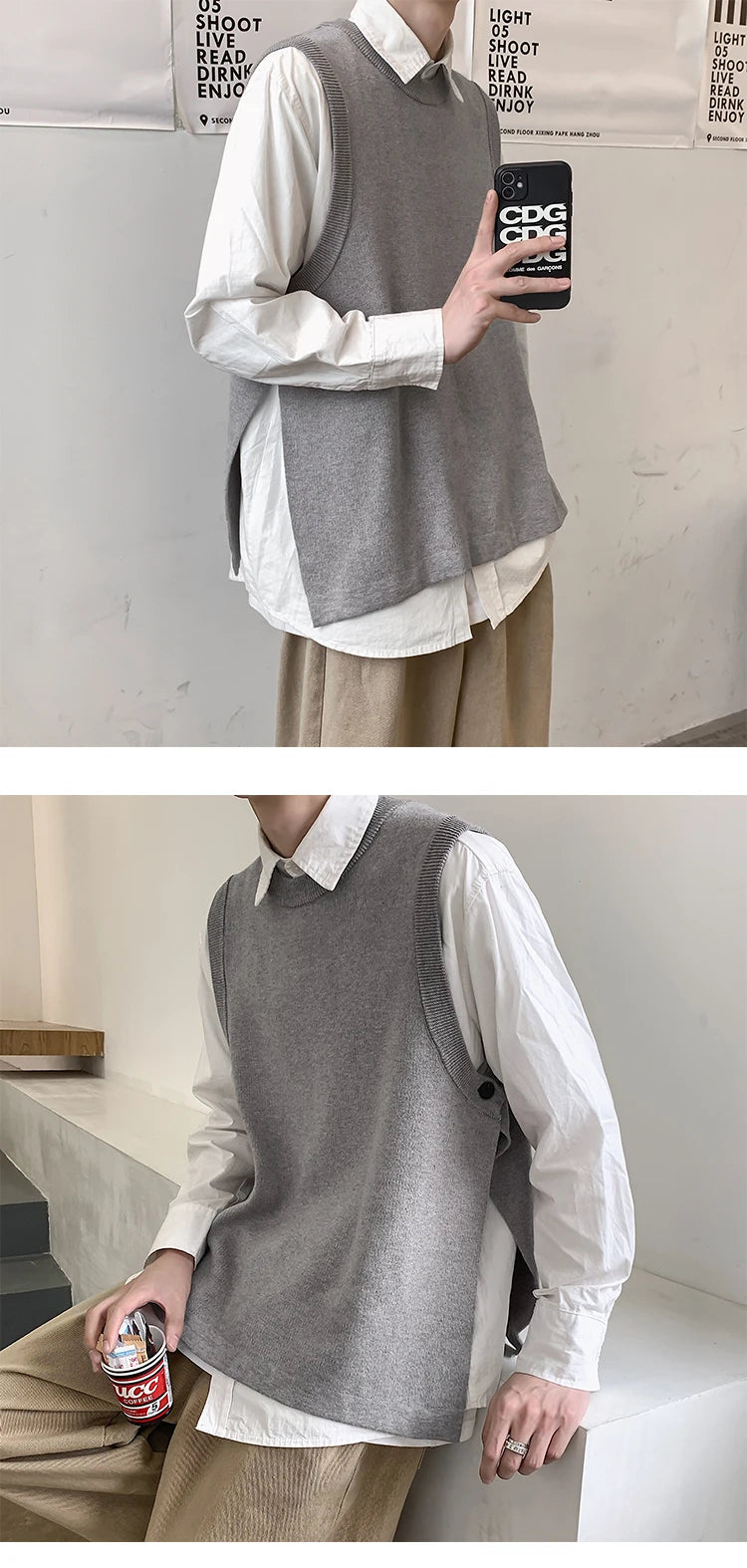 Autumn Sweater Vest Men's Fashion Retro Casual Knitted Pullover Men Slim Fit Korean Knitting Sweaters Mens Jumper Clothes M-3XL Street King Limited