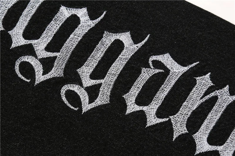 fashion back letters embroidery denim flare jeans mens zipper straight trouser hip hop destroy holes streetwear pants joggers unique joggers style 4598