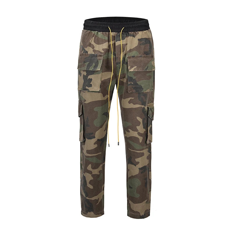 Camouflage Cargo Pants Bieber Hip Hop Vintage Multi-pocket Bottom Button Men's Cargo Trousers Streetwear Mens Military Pants Street King Limited