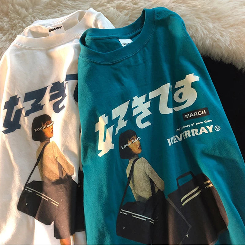 Hip Hop Streetwear Harajuku T Shirt Girl Japanese Kanji Print Tshirt 2021CC Summer Mens Short Sleeve Cotton Oversized T-Shirt Street King Limited