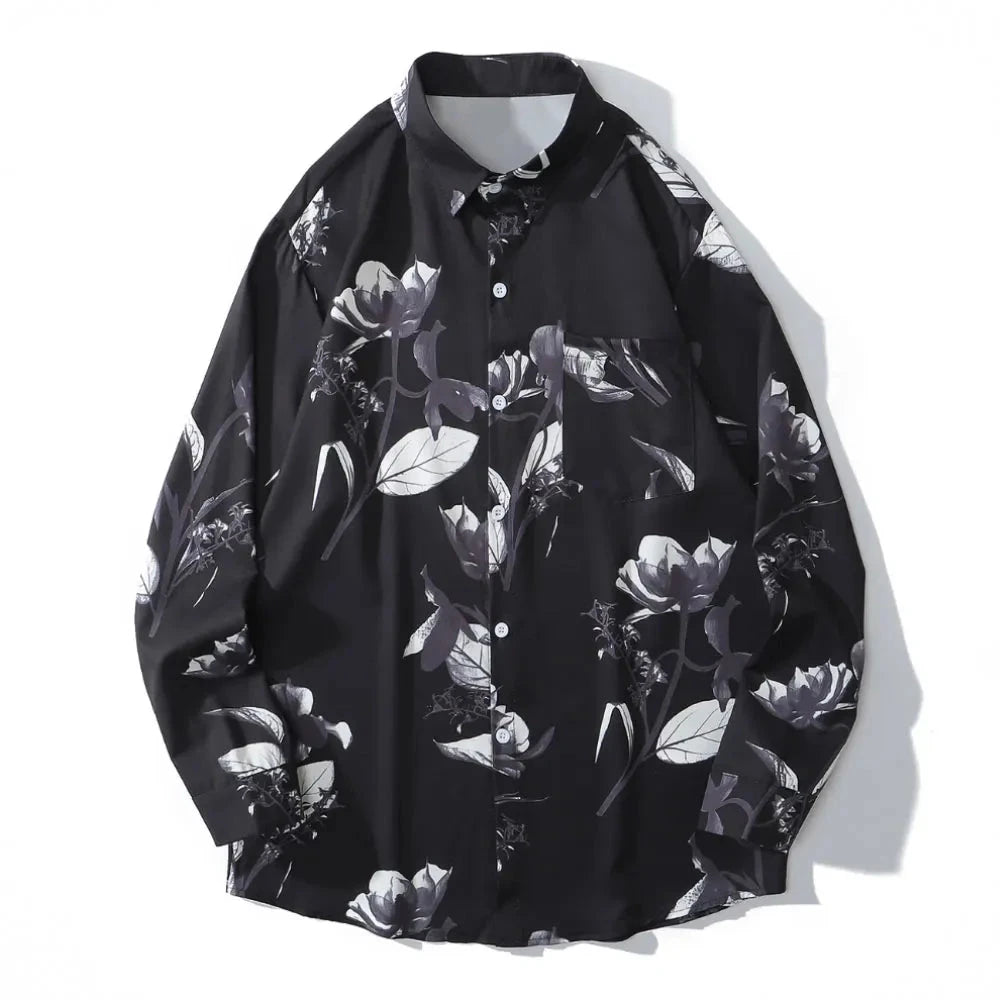 Streetwear Gonthwid Hawaiian Beach Shirts Graffiti Flowers Print Long Sleeve Butt Gonthwid Hawaiian Beach Shirts Graffiti Flowers Print Long Sleeve Button Shirts Hip Hop Casual Harajuku Holiday Party Blouse Fashion Sweater Jacket With Graphic Design For Men