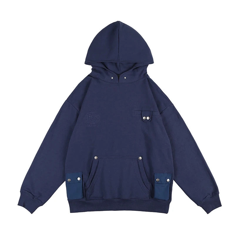 Rainbowtouches Men Letter Embroidery Comfortable And Breathable HighStreet Trend Solid Color Multi Pocket Harajuku Hoodie Unisex Street King Limited