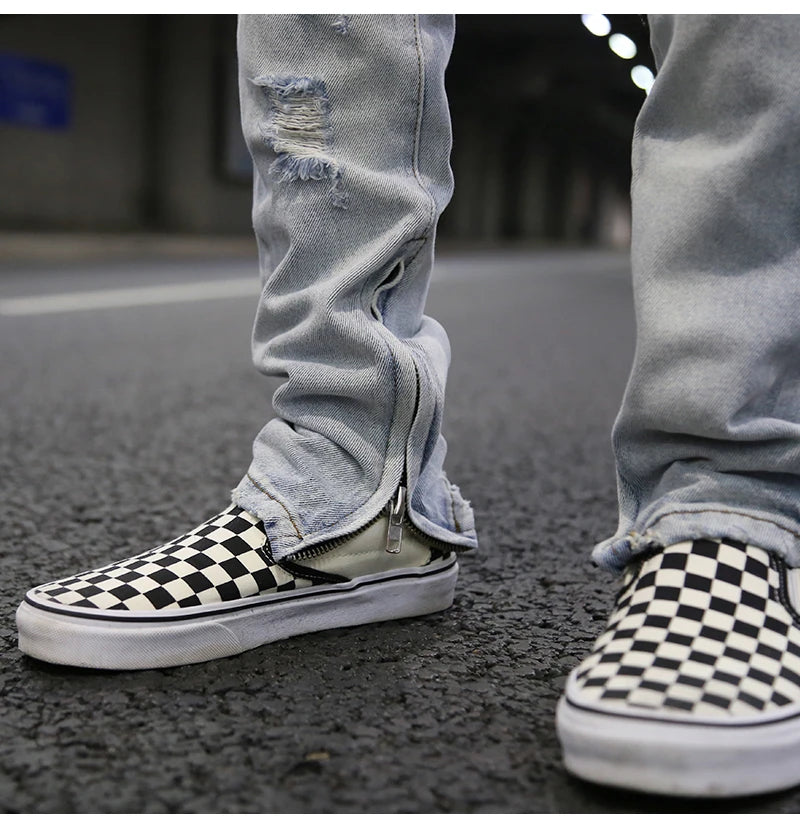 bottom zipper knee holes denim jeans destroyed ripped slim mens biker jeans new men fashion streetwear hip hop pants joggers unique joggers style 2398