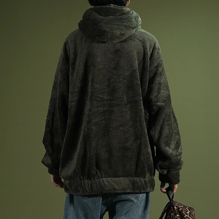 Warm Hoodies Men's 2018 Autumn Winter Hairy Sweatshirts Hip Hop Casual Drawstring Pullover Fashion Skateboard Solid Hooded Tops Street King Limited