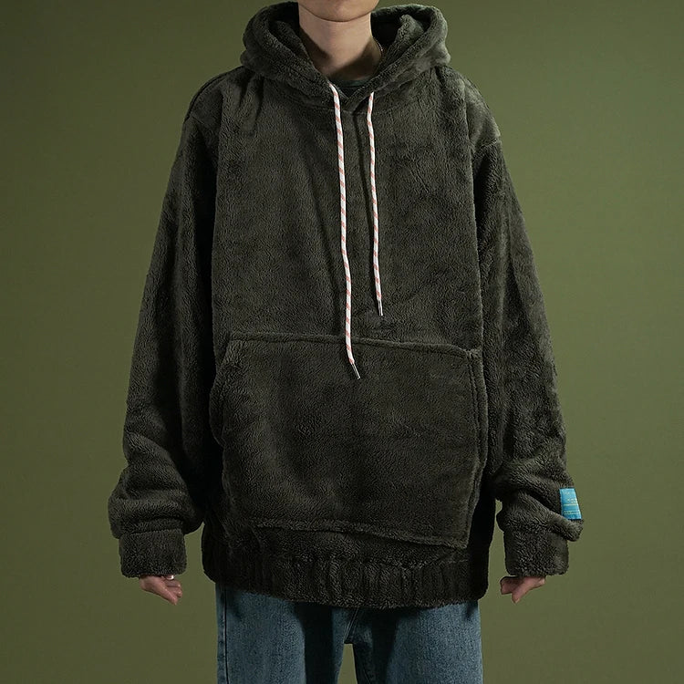 Warm Hoodies Men's 2018 Autumn Winter Hairy Sweatshirts Hip Hop Casual Drawstring Pullover Fashion Skateboard Solid Hooded Tops Street King Limited
