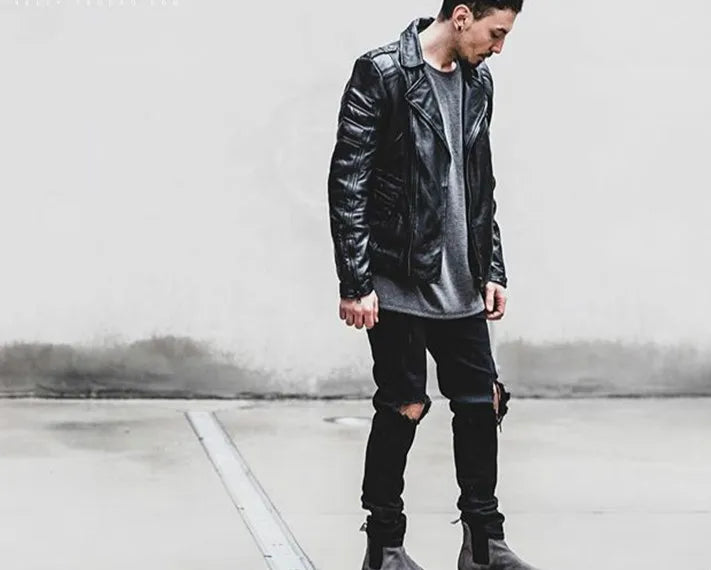 knee ripped hole biker jeans men denim destroyed slim fit zippers jeans fashion trousers black streetwear hip hop pants jogger unique joggers style 4159