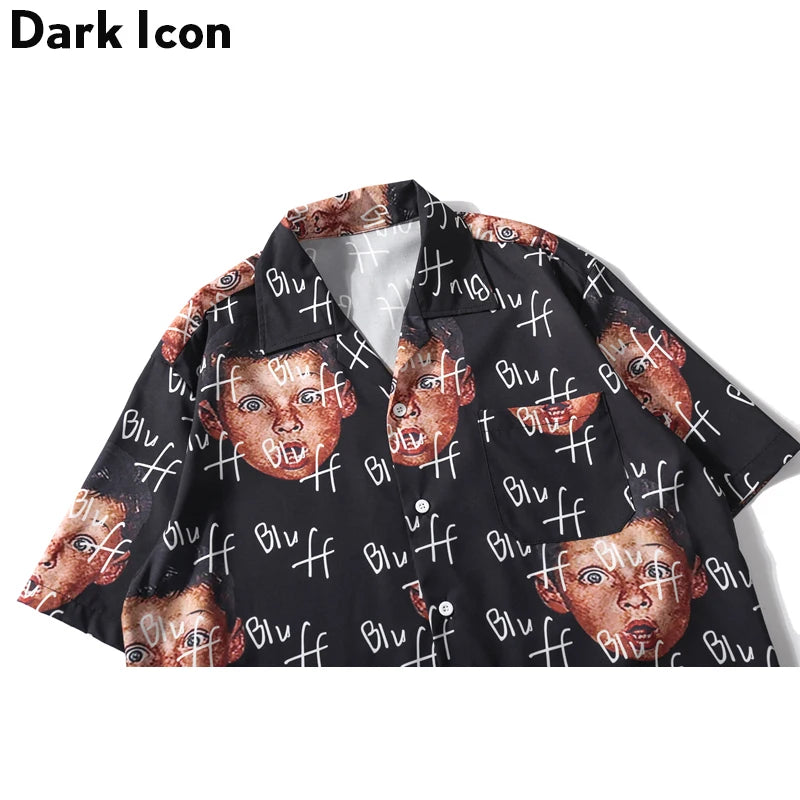 Dark Icon Bluff Boy Full Printing Hip Hop Shirt Street Summer Short Sleeved Men's Shirts Streetwear Clothing Street King Limited