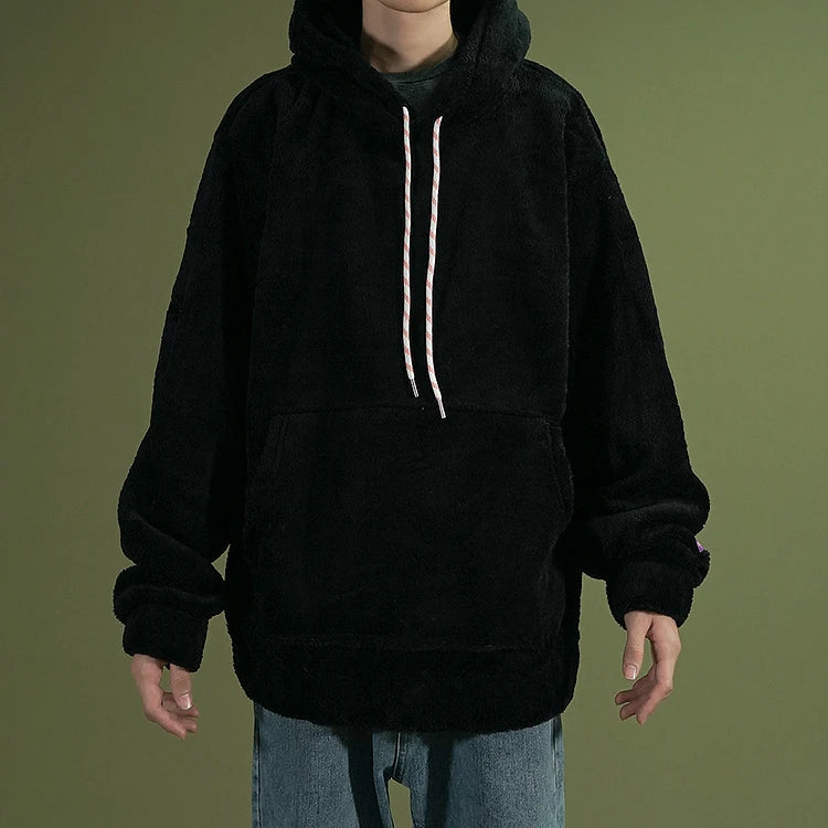 Warm Hoodies Men's 2018 Autumn Winter Hairy Sweatshirts Hip Hop Casual Drawstring Pullover Fashion Skateboard Solid Hooded Tops Street King Limited
