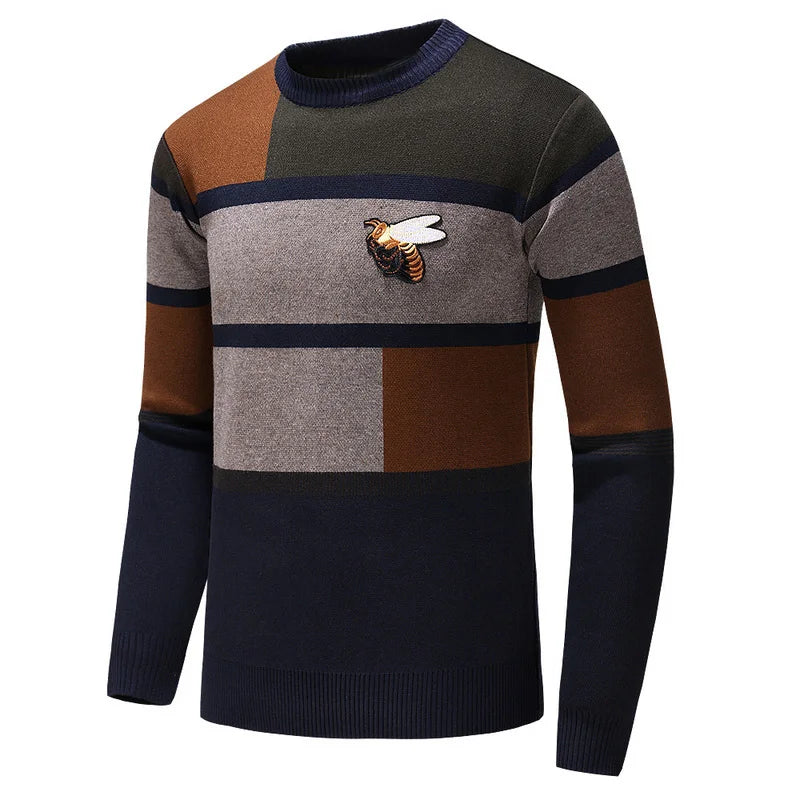 New 2018 Man Luxury Winter gentleman embroidery Bees Stripe Knit Casual Sweaters pullover Asian Plug Size High quality Drake H64 Street King Limited