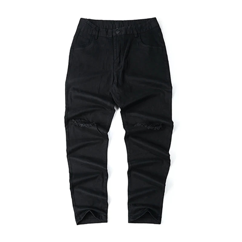 knee ripped hole biker jeans men denim destroyed slim fit zippers jeans fashion trousers black streetwear hip hop pants jogger unique joggers style 4152