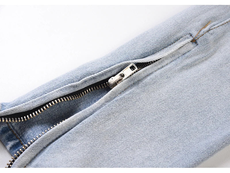 bottom zipper knee holes denim jeans destroyed ripped slim mens biker jeans new men fashion streetwear hip hop pants joggers unique joggers style 2411