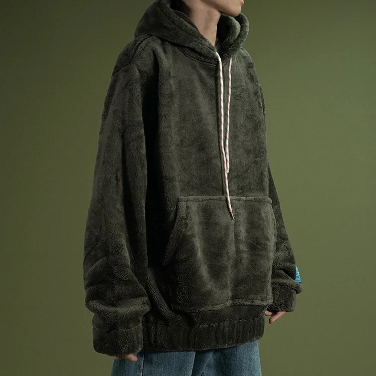 Warm Hoodies Men's 2018 Autumn Winter Hairy Sweatshirts Hip Hop Casual Drawstring Pullover Fashion Skateboard Solid Hooded Tops Street King Limited