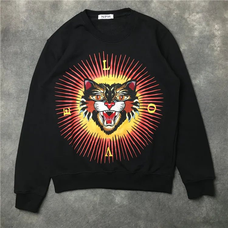 New Baolideng Men tiger embroidery Morden gentleman Hoodies Hoody hooded Sweatshirts velvet Cotton Drake Thicken Fleece #E7 Street King Limited
