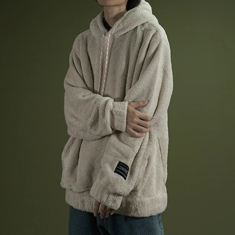 Warm Hoodies Men's 2018 Autumn Winter Hairy Sweatshirts Hip Hop Casual Drawstring Pullover Fashion Skateboard Solid Hooded Tops Street King Limited