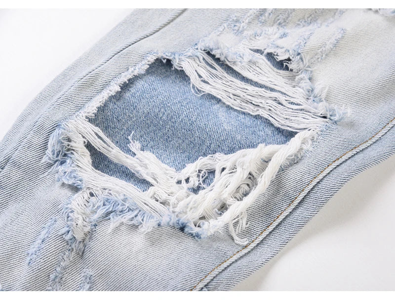 bottom zipper knee holes denim jeans destroyed ripped slim mens biker jeans new men fashion streetwear hip hop pants joggers unique joggers style 2406