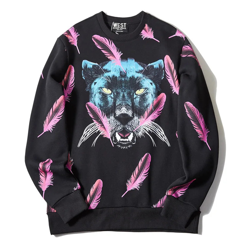 New High Men Novelty Feather wolf head gentleman Hoodies Hoody hooded Sweatshirts velvet Cotton Drake Thicken Fleece #F28 Street King Limited