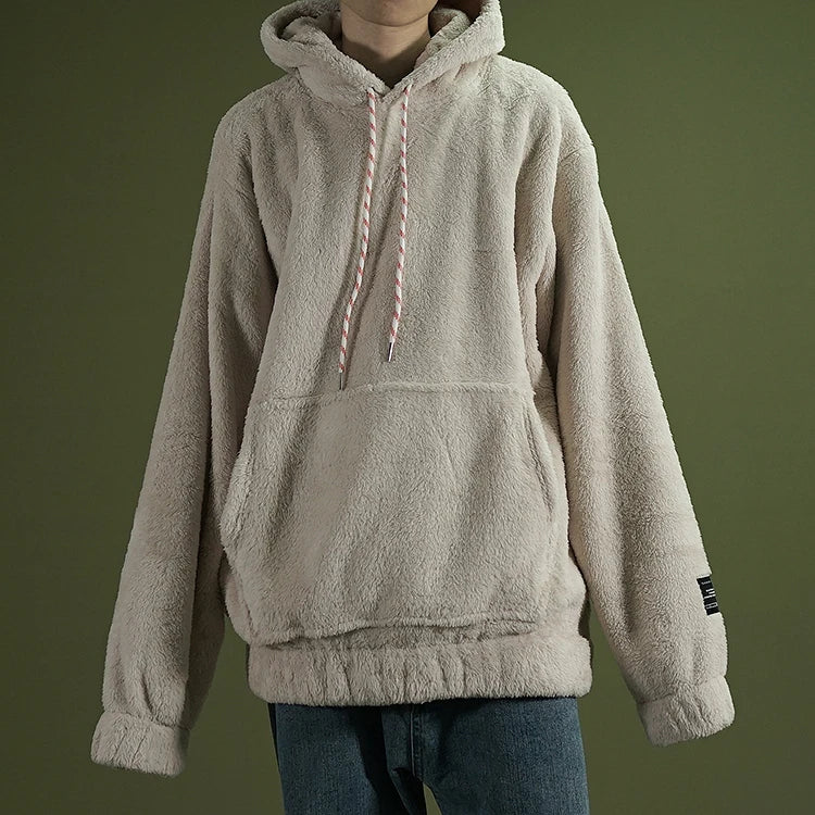 Warm Hoodies Men's 2018 Autumn Winter Hairy Sweatshirts Hip Hop Casual Drawstring Pullover Fashion Skateboard Solid Hooded Tops Street King Limited