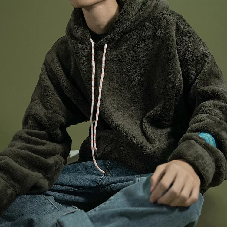 Warm Hoodies Men's 2018 Autumn Winter Hairy Sweatshirts Hip Hop Casual Drawstring Pullover Fashion Skateboard Solid Hooded Tops Street King Limited
