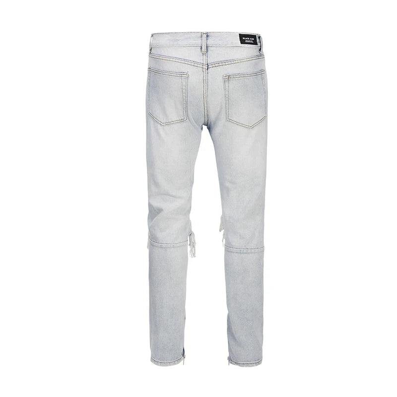 bottom zipper knee holes denim jeans destroyed ripped slim mens biker jeans new men fashion streetwear hip hop pants joggers unique joggers style 2400