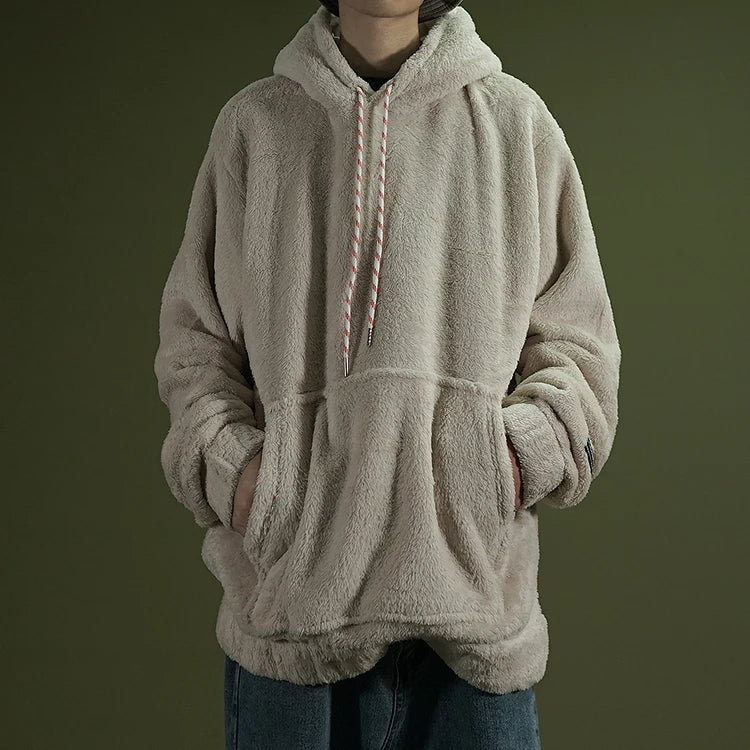 Warm Hoodies Men's 2018 Autumn Winter Hairy Sweatshirts Hip Hop Casual Drawstring Pullover Fashion Skateboard Solid Hooded Tops Street King Limited
