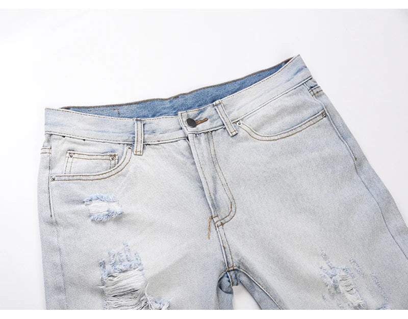 bottom zipper knee holes denim jeans destroyed ripped slim mens biker jeans new men fashion streetwear hip hop pants joggers unique joggers style 2401