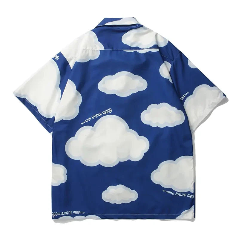 Streetwear Gonthwid Shirt Harajuku Clouds Print Shirt Jackets Coats Streetwear Hi Gonthwid Shirt Harajuku Clouds Print Shirt Jackets Coats Streetwear Hip Hop Harajuku Summer Fashion Men Short Sleeve Button Tops Fashion Sweater Jacket With Graphic Design For Men