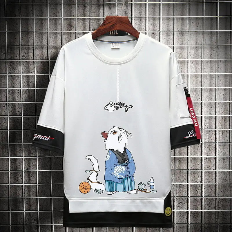 Hip Hop Kahaki T Shirt Short Sleeve Kawaii Harajuku Cat T Shirts Fashion Tee Streetwear Japan High Street Shirt Men 2021 Tops Street King Limited