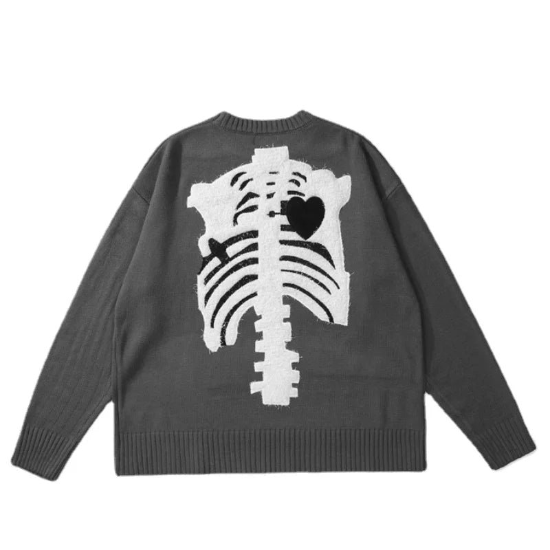 Hip Hop Skull Knitted Oversized Sweater Mens Letter Embroidery O-neck Long Sleeve Pullover Streetwear Loose Sweaters Clothing Street King Limited