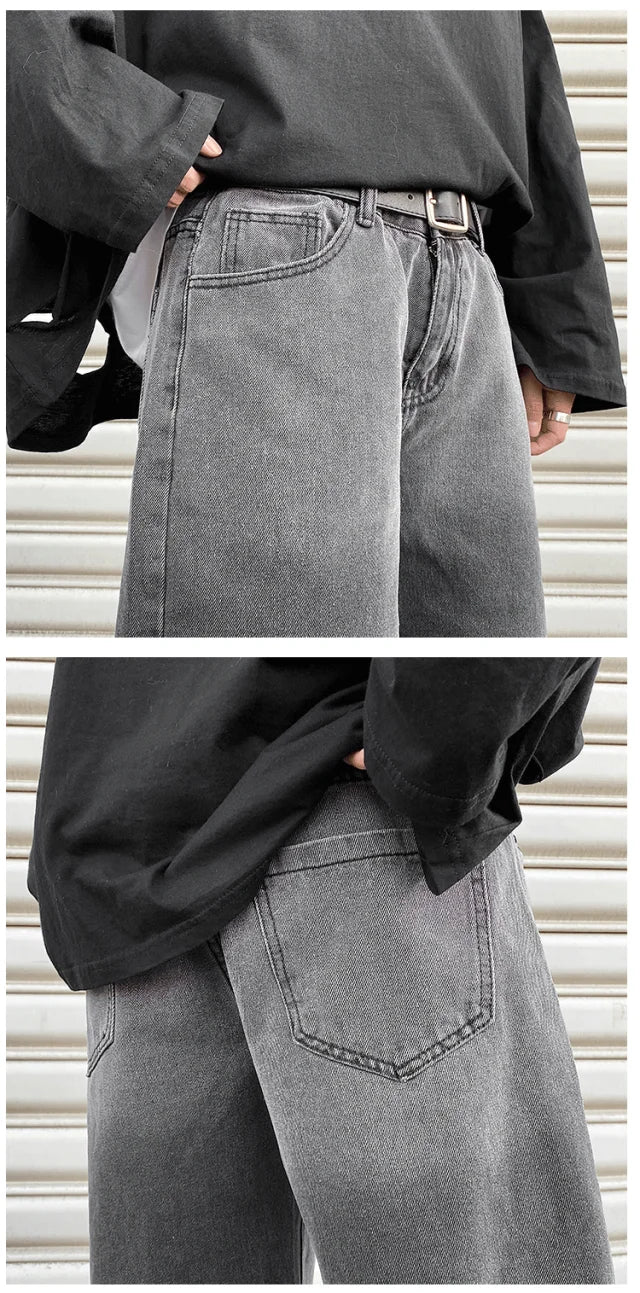 Summer Gradient Denim Shorts Men's Fashion Retro Denim Shorts Mens Streetwear Korean Loose Hip-hop Straight Denim Shorts Men Street King Limited