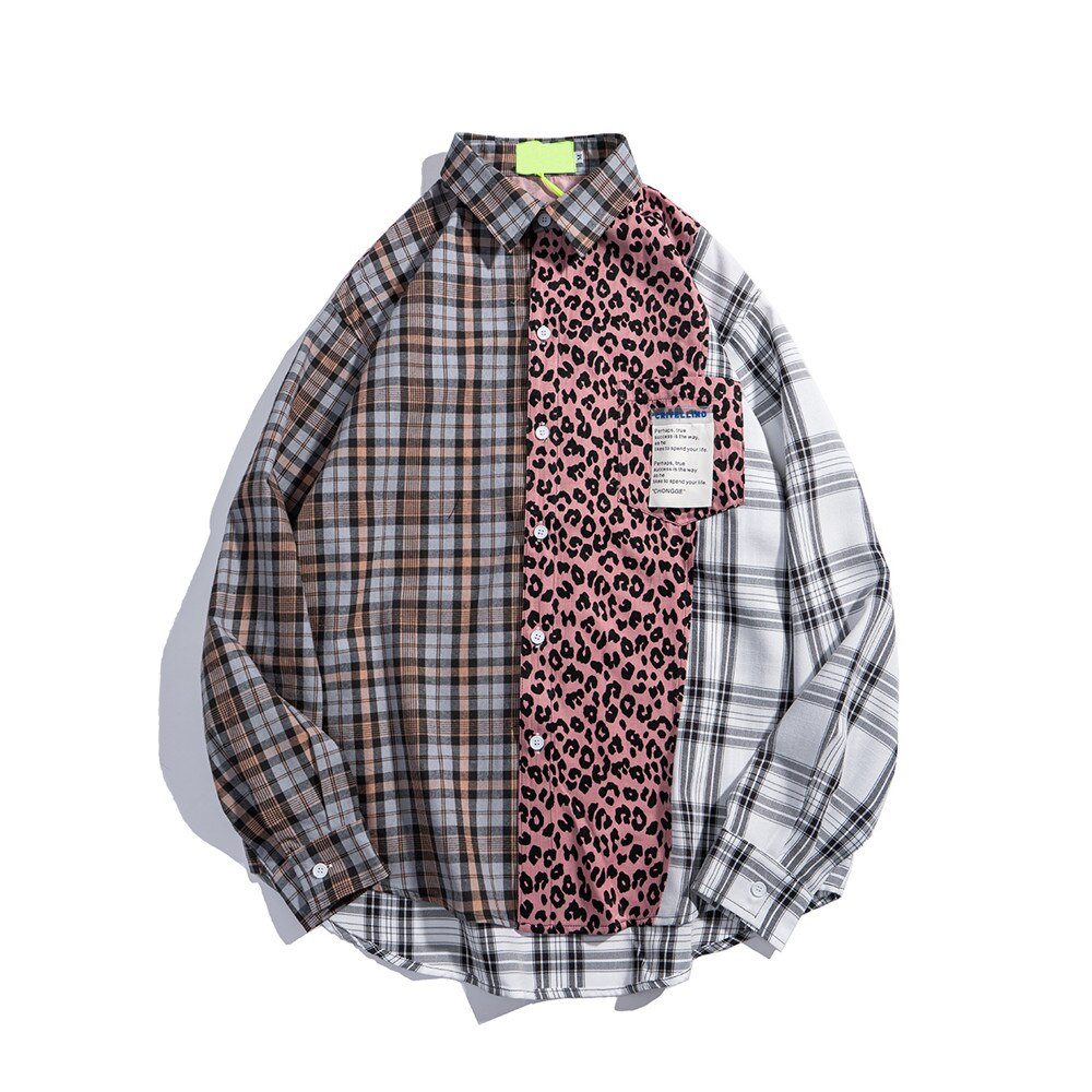 "Leopard Plaid" Unisex Men Women Streetwear Graphic Shirt Daulet Apparel
