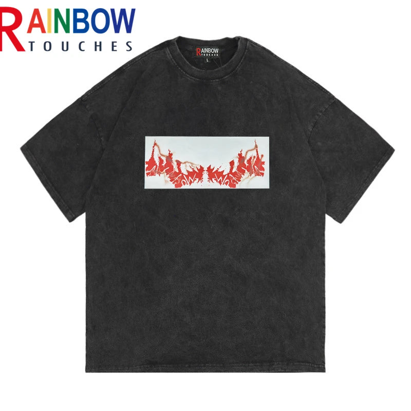 Rainbowtouches 2022 New Short-Sleeve T-Shirt Unisex High Street Colour Red Mesh Loose Casual Punk Hip Hop Fashion Modern Stylish Street King Limited