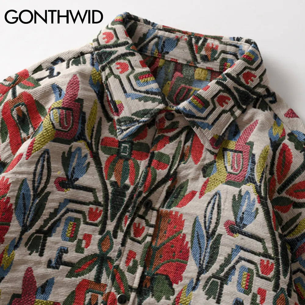 Streetwear Gonthwid Southwestern Aztec Tribal Indian Button Shirts Streetwear Hip Gonthwid Southwestern Aztec Tribal Indian Button Shirts Streetwear Hip Hop Casual Flowers Patterned Long Sleeve Shirt Coats Tops Fashion Sweater Jacket With Graphic Design For Men