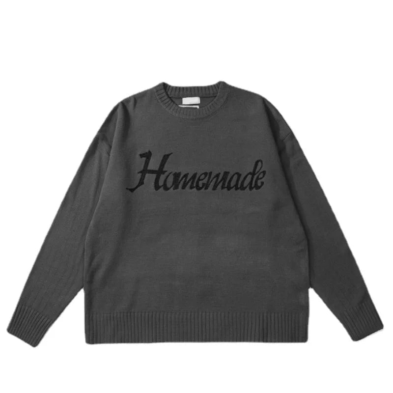 Hip Hop Skull Knitted Oversized Sweater Mens Letter Embroidery O-neck Long Sleeve Pullover Streetwear Loose Sweaters Clothing Street King Limited