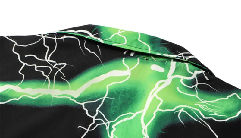 GONTHWID Hawaiian Beach Shirts Streetwear Lightning Print Shirt Streetwear Hip Hop Fashion Harajuku Casual Aloha Tropical Tops Street King Limited
