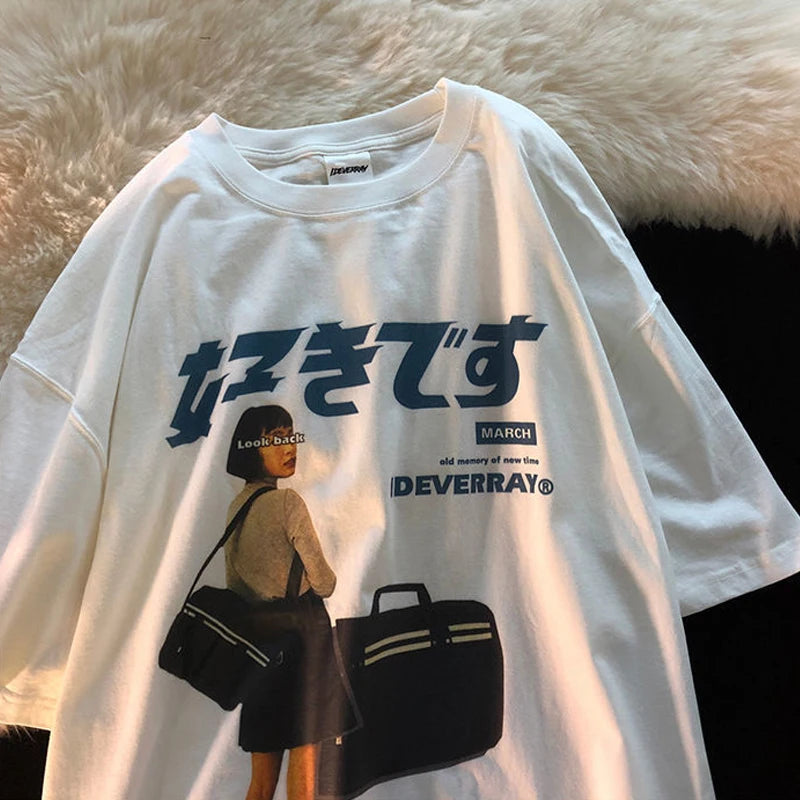 Hip Hop Streetwear Harajuku T Shirt Girl Japanese Kanji Print Tshirt 2021CC Summer Mens Short Sleeve Cotton Oversized T-Shirt Street King Limited