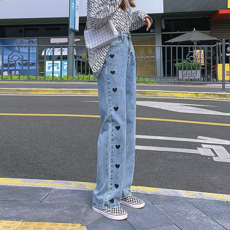 "Heart" Streetwear Hip Hop Unisex Denim Jeans Daulet Apparel
