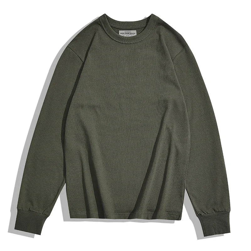 Heavy Long Sleeve T Shirt Men Autumn Winter New Round Neck Plain Color Thick Cotton T-shirt Casual Basic Bottoming Shirt Street King Limited