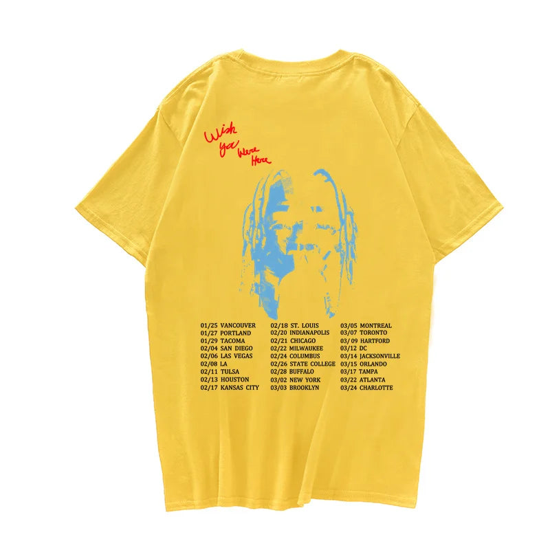 2021 New Fashion Hip Hop T Shirt Men Women Harajuku T-Shirts WISH YOU WERE HERE Letter Print Tees Tops Street King Limited