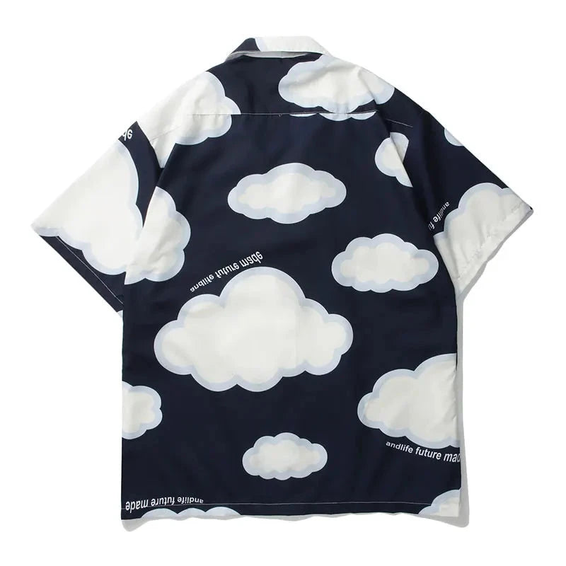 Streetwear Gonthwid Shirt Harajuku Clouds Print Shirt Jackets Coats Streetwear Hi Gonthwid Shirt Harajuku Clouds Print Shirt Jackets Coats Streetwear Hip Hop Harajuku Summer Fashion Men Short Sleeve Button Tops Fashion Sweater Jacket With Graphic Design For Men