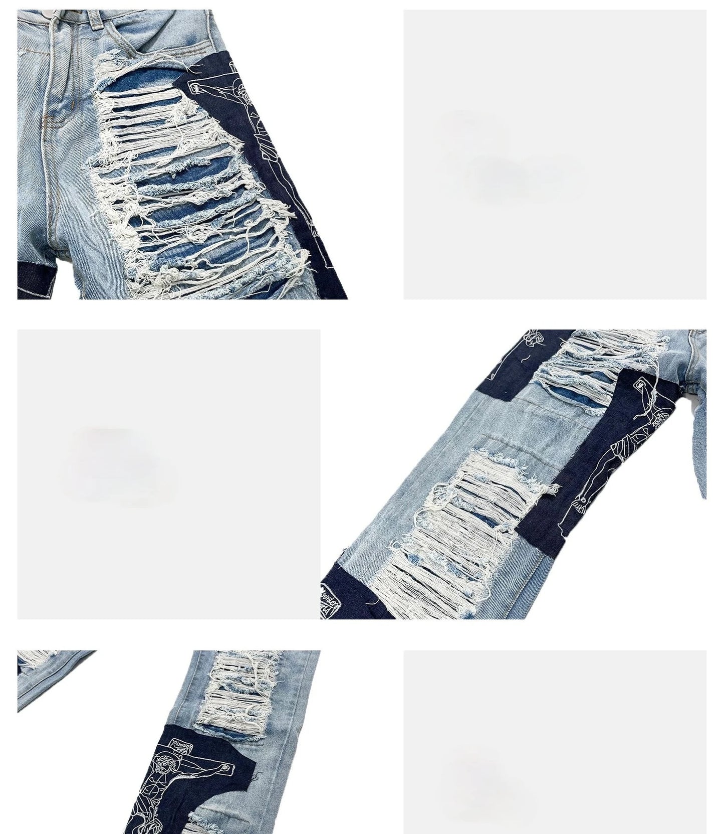 men high street denim jean pants casual loose destroyed ripped holes straight jeans fashion patchwork hip hop streetwear joggers unique joggers style 3508