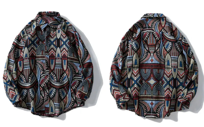 Streetwear Gonthwid Knitted Shirts Nation Style Geometry Flowers Color Block Patc Gonthwid Knitted Shirts Nation Style Geometry Flowers Color Block Patchwork Long Sleeve Button Shirt Hip Hop Casual Tops Coats Fashion Sweater Jacket With Graphic Design For Men
