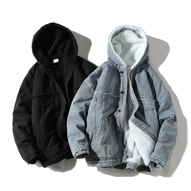 Winter Cowboy Jackets Men Fur Warm Thick Cotton Hooded Parkas Casual Fashion Warm Coats Male Street King Limited