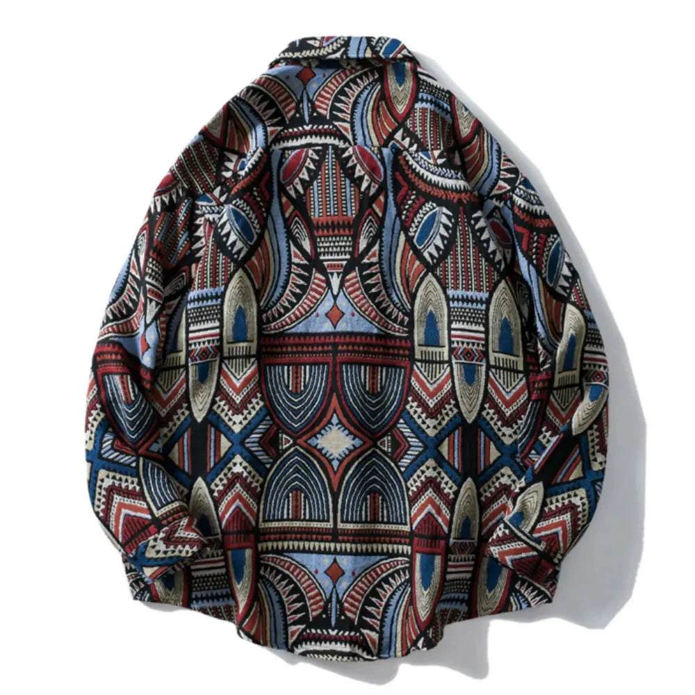 Streetwear Gonthwid Knitted Shirts Nation Style Geometry Flowers Color Block Patc Gonthwid Knitted Shirts Nation Style Geometry Flowers Color Block Patchwork Long Sleeve Button Shirt Hip Hop Casual Tops Coats Fashion Sweater Jacket With Graphic Design For Men