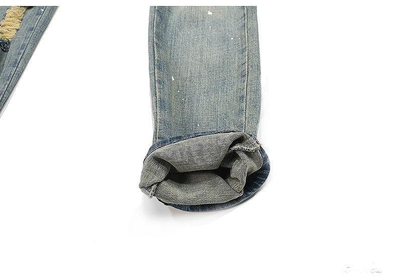 high street knee hole with chain ripped biker jeans mens slim fit denim pants autumn new streetwear casual hip hop pants joggers unique joggers style 3265