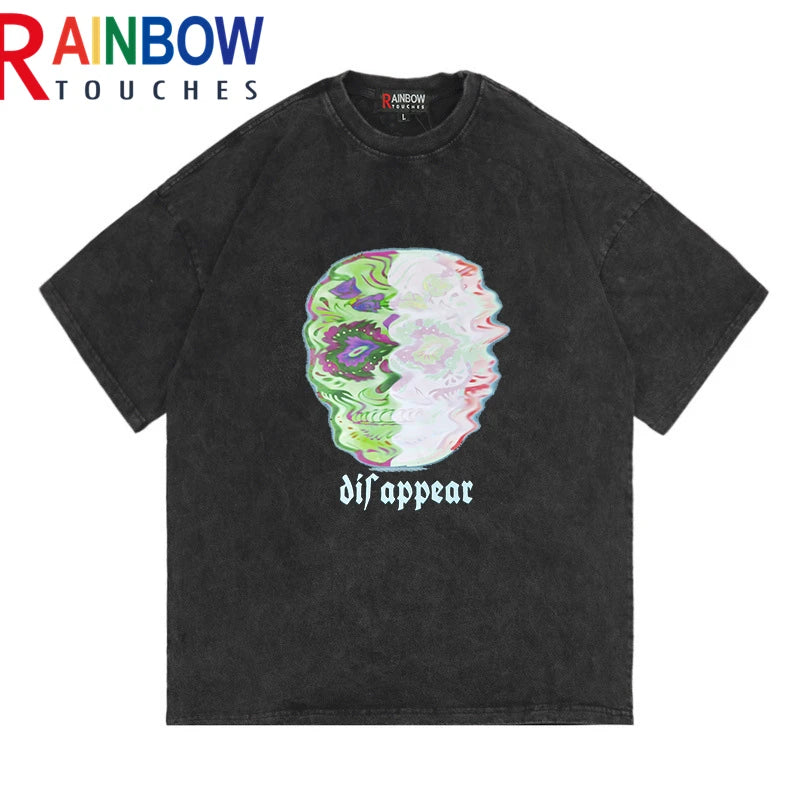 Rainbowtouches 2021 New Half-Sleeve T-Shirt Unisex High Street Skull Printing Loose Casual T-shirts Punk Hip Hop Fashion T-shirt Street King Limited